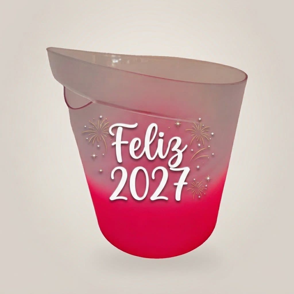 Balde de gelo de acrílico rosa com Feliz 2027