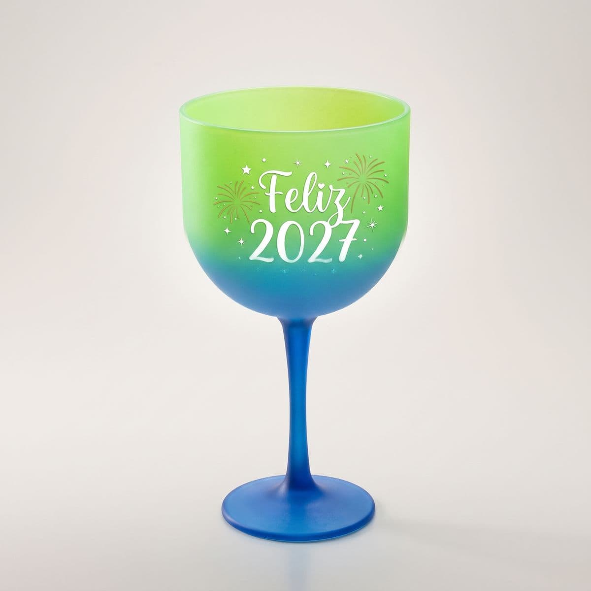 Taça de gin verde e azul personalizada com Feliz 2027